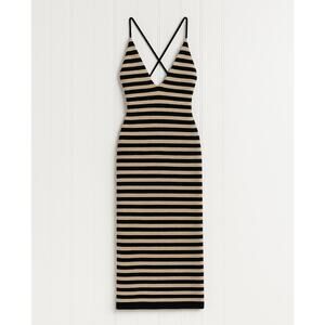 KHAITE Georgia Cashmere Striped Midi Sweater Dress V Neck Sleeveless Spaghetti
